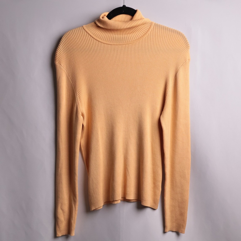 Classiques Entier Peach Orange Ribbed Silk Blend Turtleneck Rollneck Sweater M